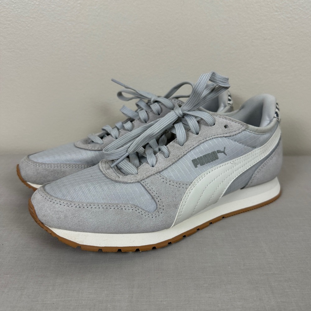 Puma Women's 7.5 Sneakers Grey White Leopard Print Gum Sole